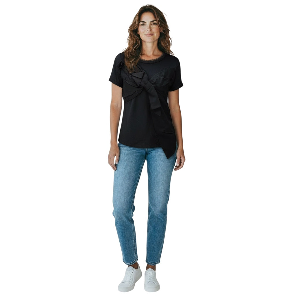 Lanvin Black Grosgrain Bow Detail Short Sleeved Top