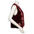 Load image into Gallery viewer, Loretta Caponi Bordeaux Hibiscus Floral Embroidered Cabana Lastra Velvet Gilet Vest
