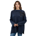 Load image into Gallery viewer, Jason Wu Collection Navy Embellished Merino Wool Knit Sweater
