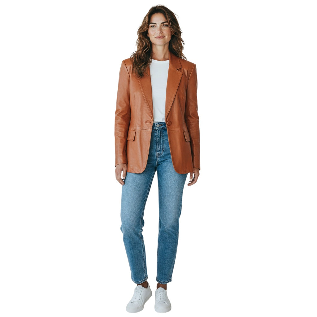 Lafayette 148 New York Cognac Lambskin Leather Jacket