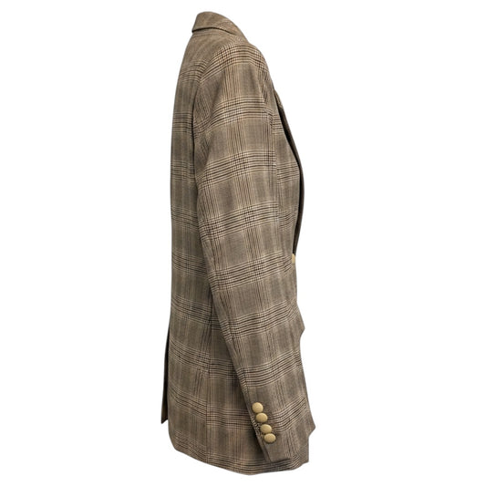 Lafayette 148 New York Beige / Brown Plaid One Button Wool Blazer