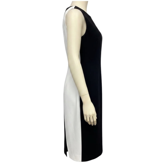 Basler Soft White / Black Sleeveless Colorblock Midi Dress