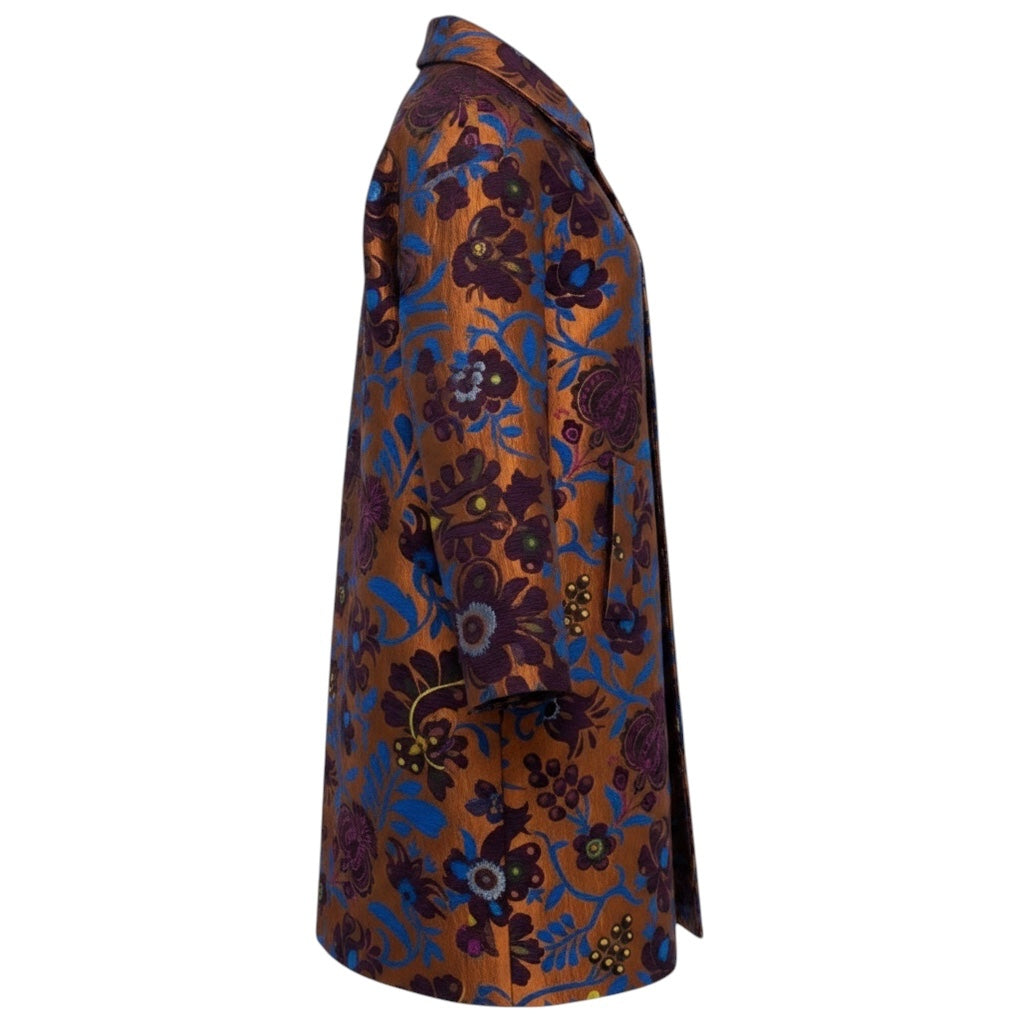 La DoubleJ Brown / Blue Multi Floral Jacquard Selva Boxy Coat