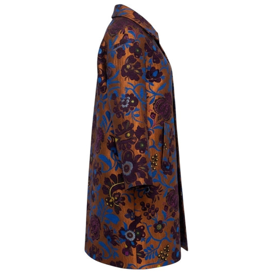 La DoubleJ Brown / Blue Multi Floral Jacquard Selva Boxy Coat