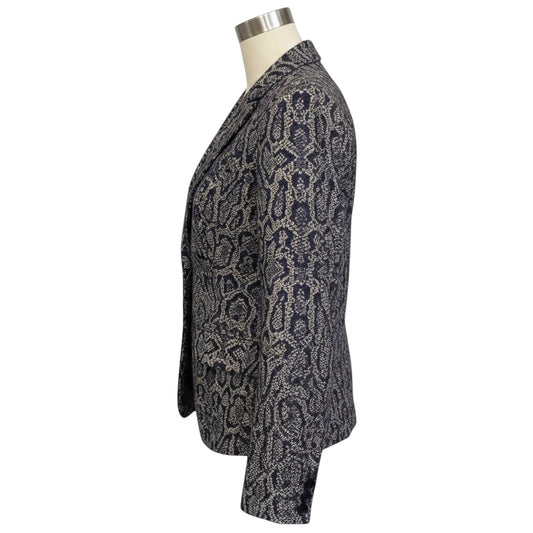 Ikram Navy Blue / Ivory Ikat Jacquard Two Button Blazer Jacket