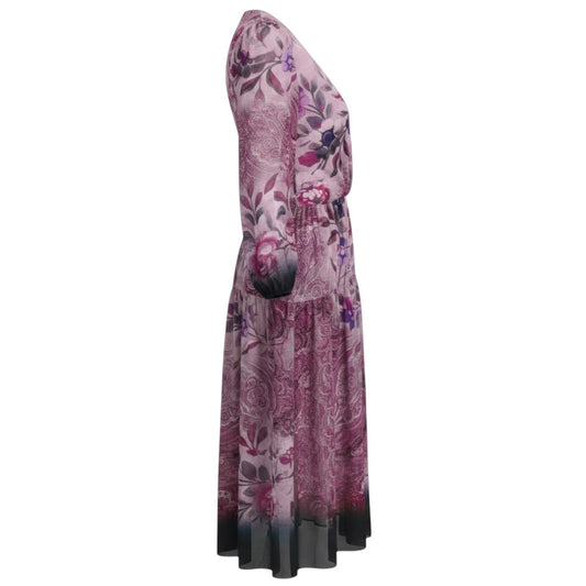 Kobi Halperin Lilac / Pink / Midnight Blue Multi Chloe Floral and Paisley Print Midi Dress