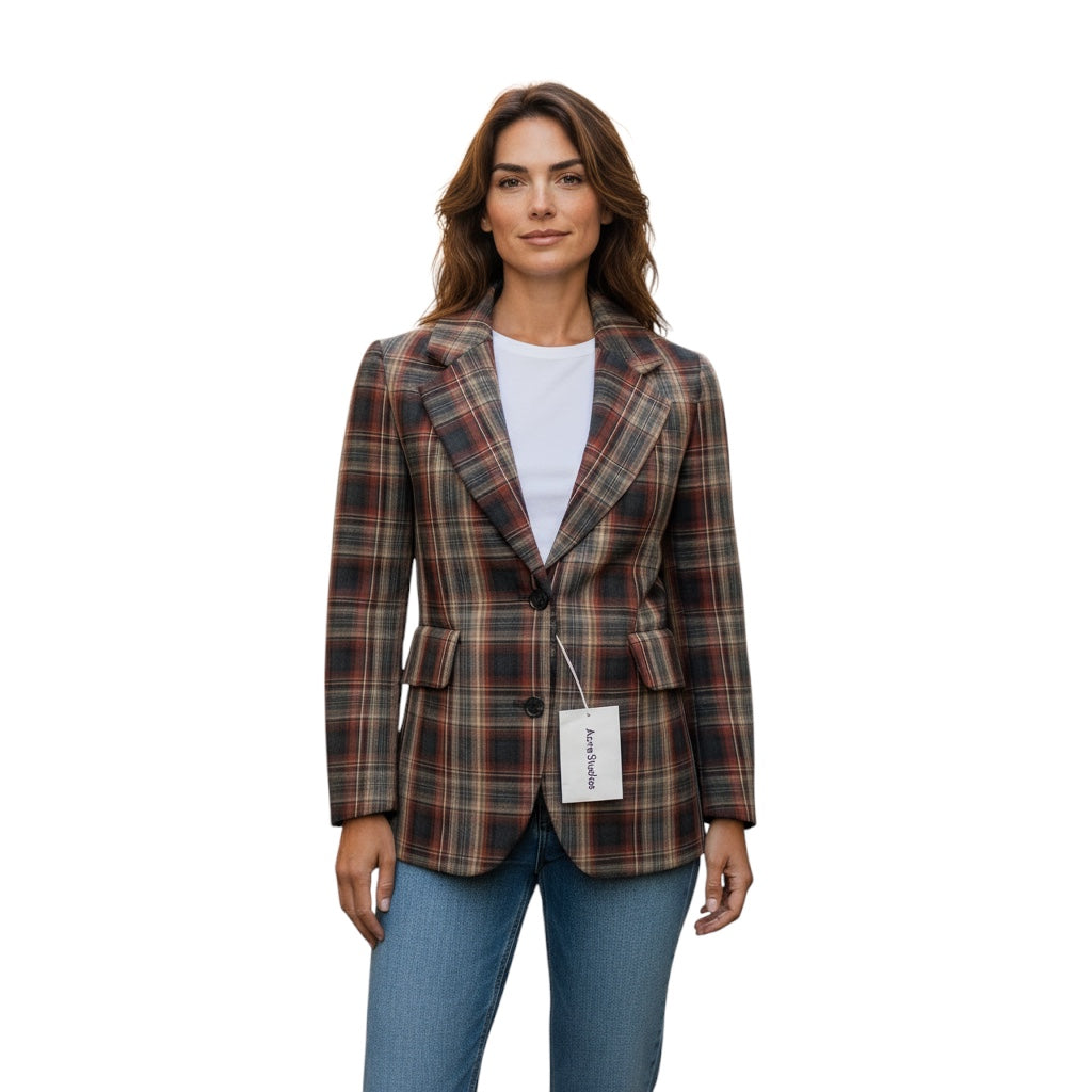 Acne Studios Brown Multi Check Bonded Suit Jacket