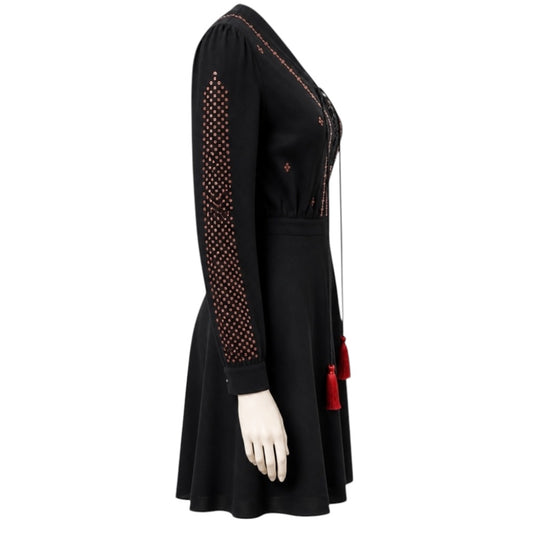 Altuzarra Black Sequined Long Sleeved Silk Crepe Dress with Tassel Detail