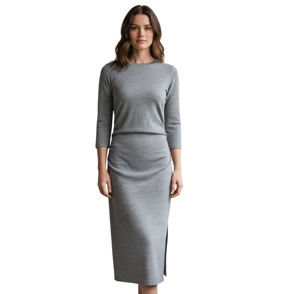 Peserico Grey Fluid Cotton Wool Jersey Dress