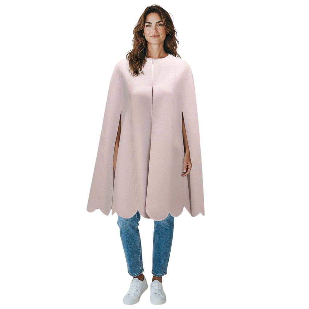 Valentino Lilac Scalloped Hem Wool and Cashmere Cape
