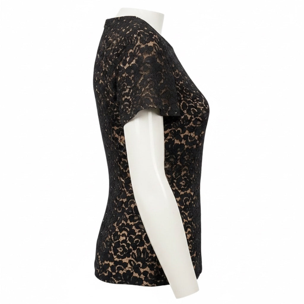 Michael Kors Collection Black Short Sleeved Lace Blouse