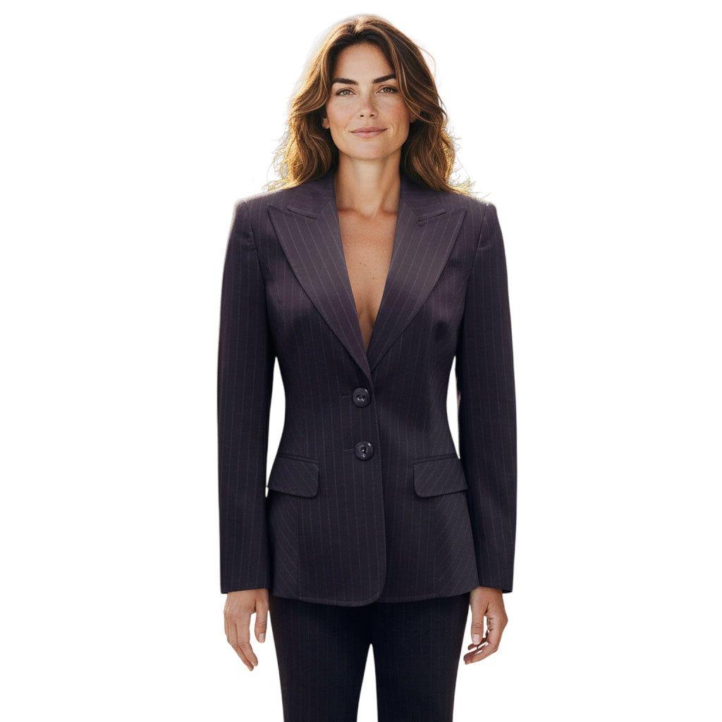 Escada Aubergine Striped Jacket and Pants Suit Set