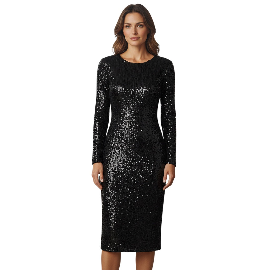 Max Mara Studio Black Sequined Midi Cocktail Dress