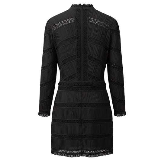 Ulla Johnson Black Noir Pleated Silk Chiffon and Sheer Lace Kitty Dress