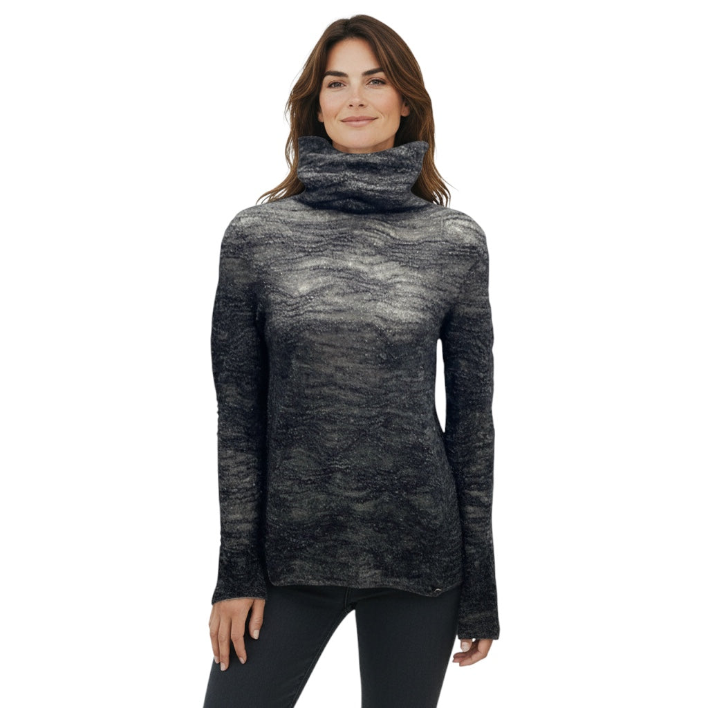 Chanel Charcoal Grey Alpaca and Linen Knit Turtleneck Sweater