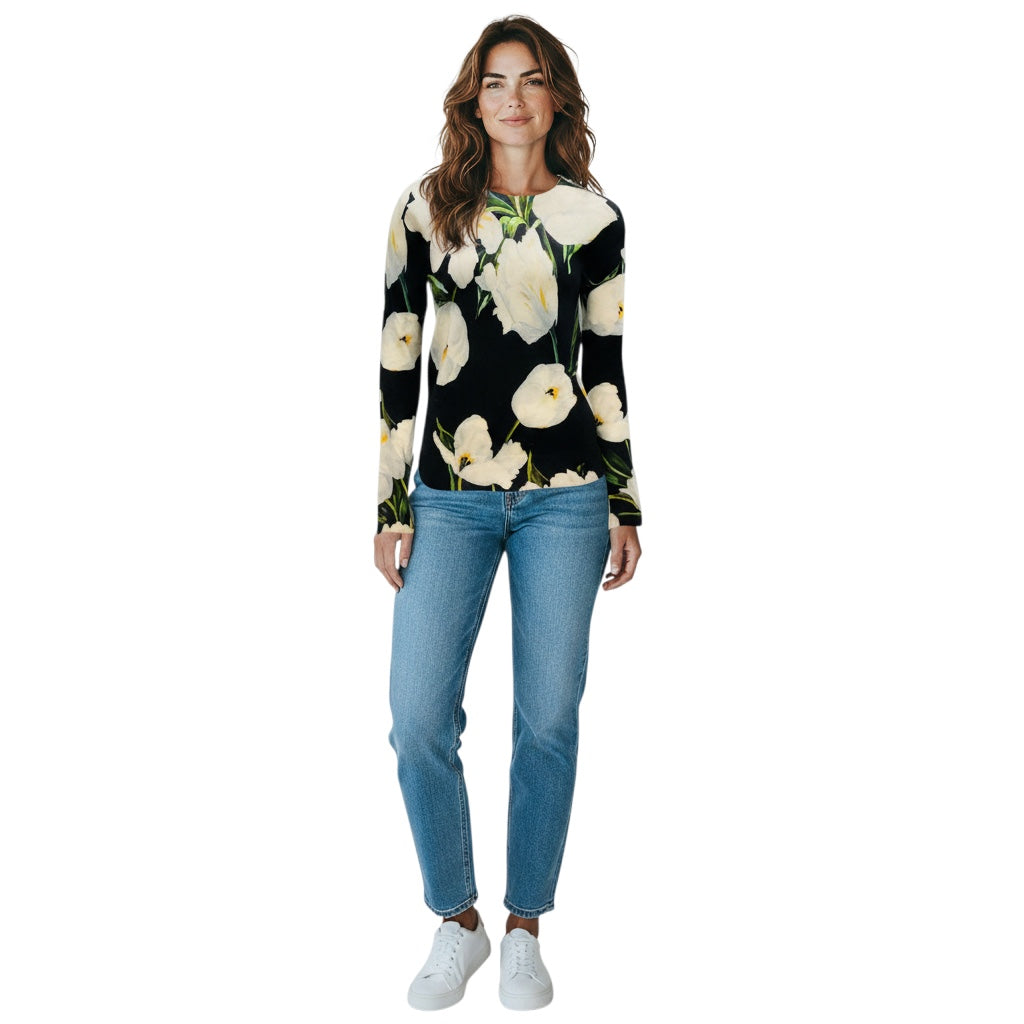 Dolce & Gabbana Black / Ivory Floral Knit Sweater