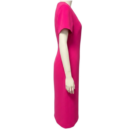 Brandon Maxwell Hot Pink Short Sleeved Wool Crepe Midi Dress