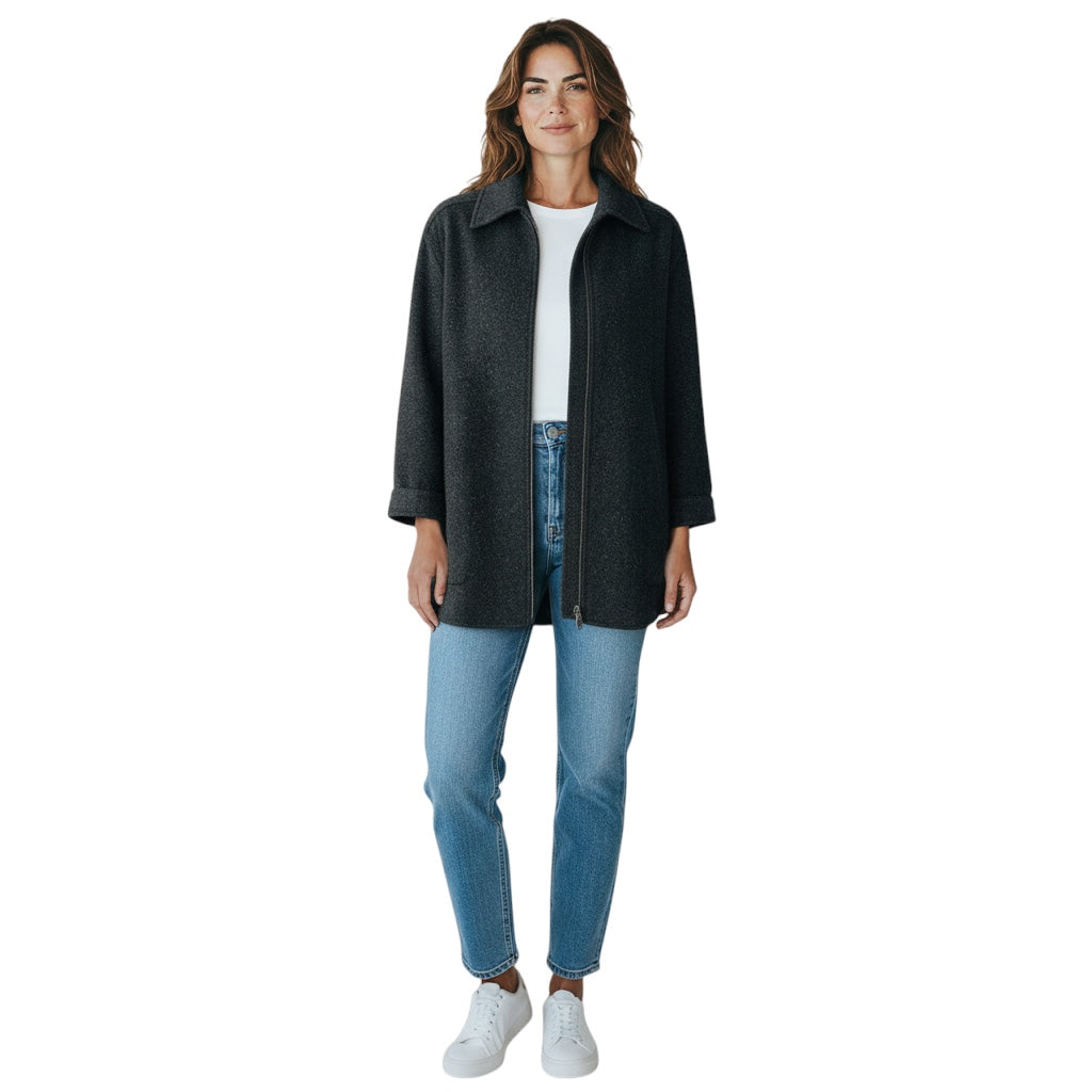 Hermes Vintage Charcoal Grey Full Zip Alpaca Jacket