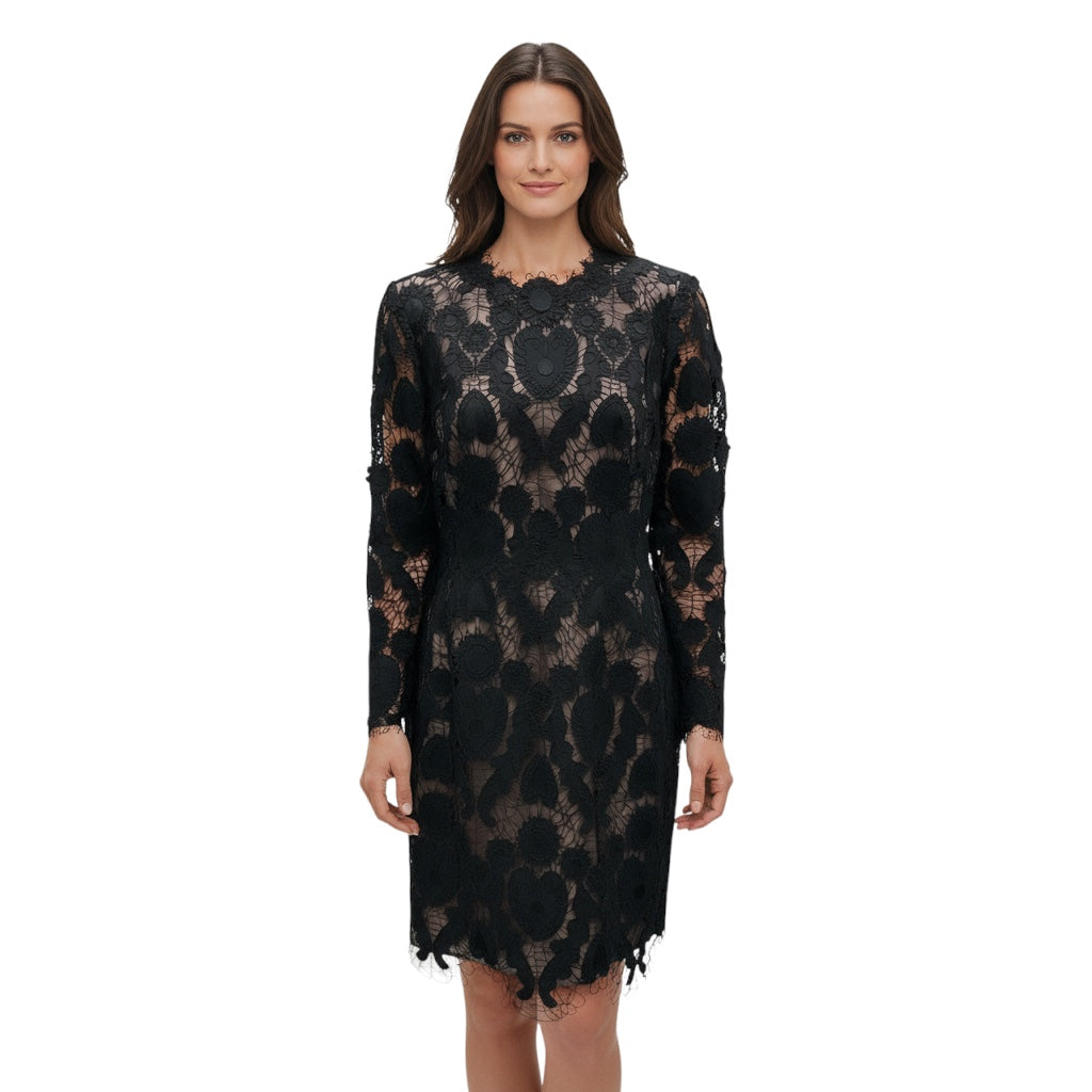 Lela Rose Black Long Sleeve Seamed Dress