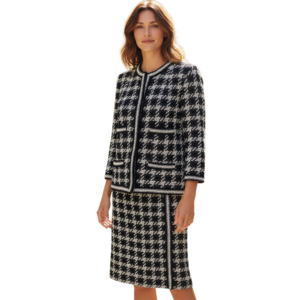 Chanel Boutique Vintage Black / White / Charcoal Grey Tweed Jacket and Skirt Set