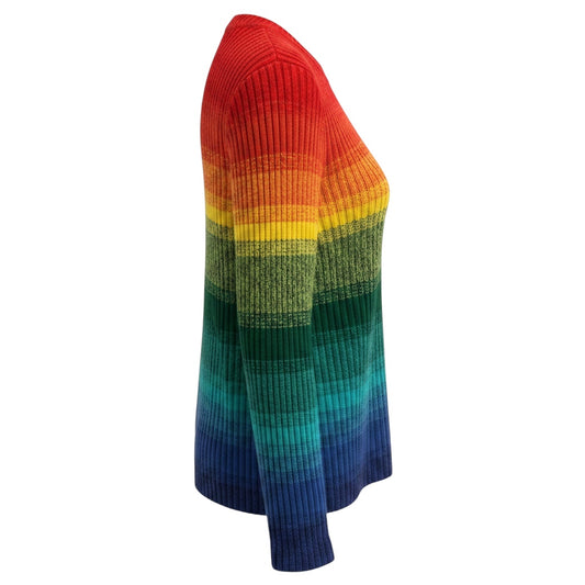 The Elder Statesman Rainbow Multicolor Multi Striped Cashmere Knit Crewneck Pullover Sweater