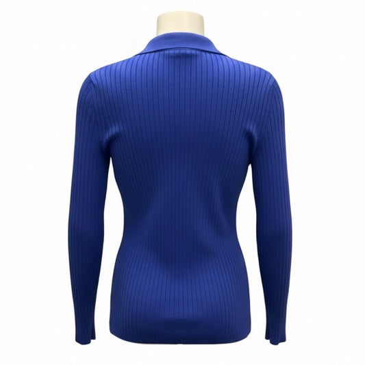 Akris Blue / Green Ribbed Knit Cardigan Sweater