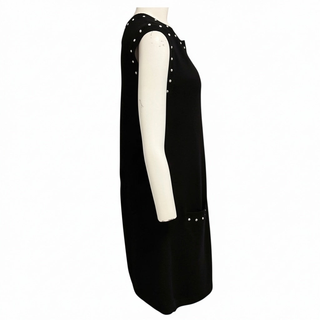 Chanel Black Faux Pearl Embellished Cotton and Cashmere Knit Dress with CC Logo Plate