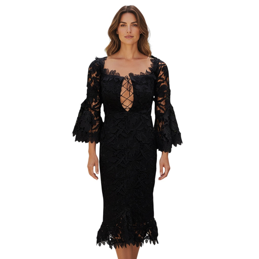 Nicholas Black Botanical Lace Midi Dress