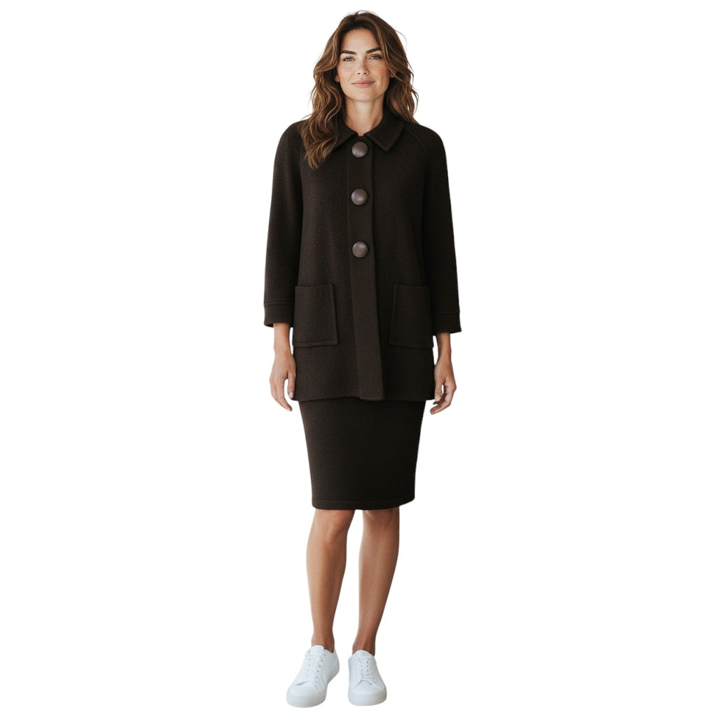 St. John Dark Brown Wool and Viscose Knit Jacket and Skirt Set