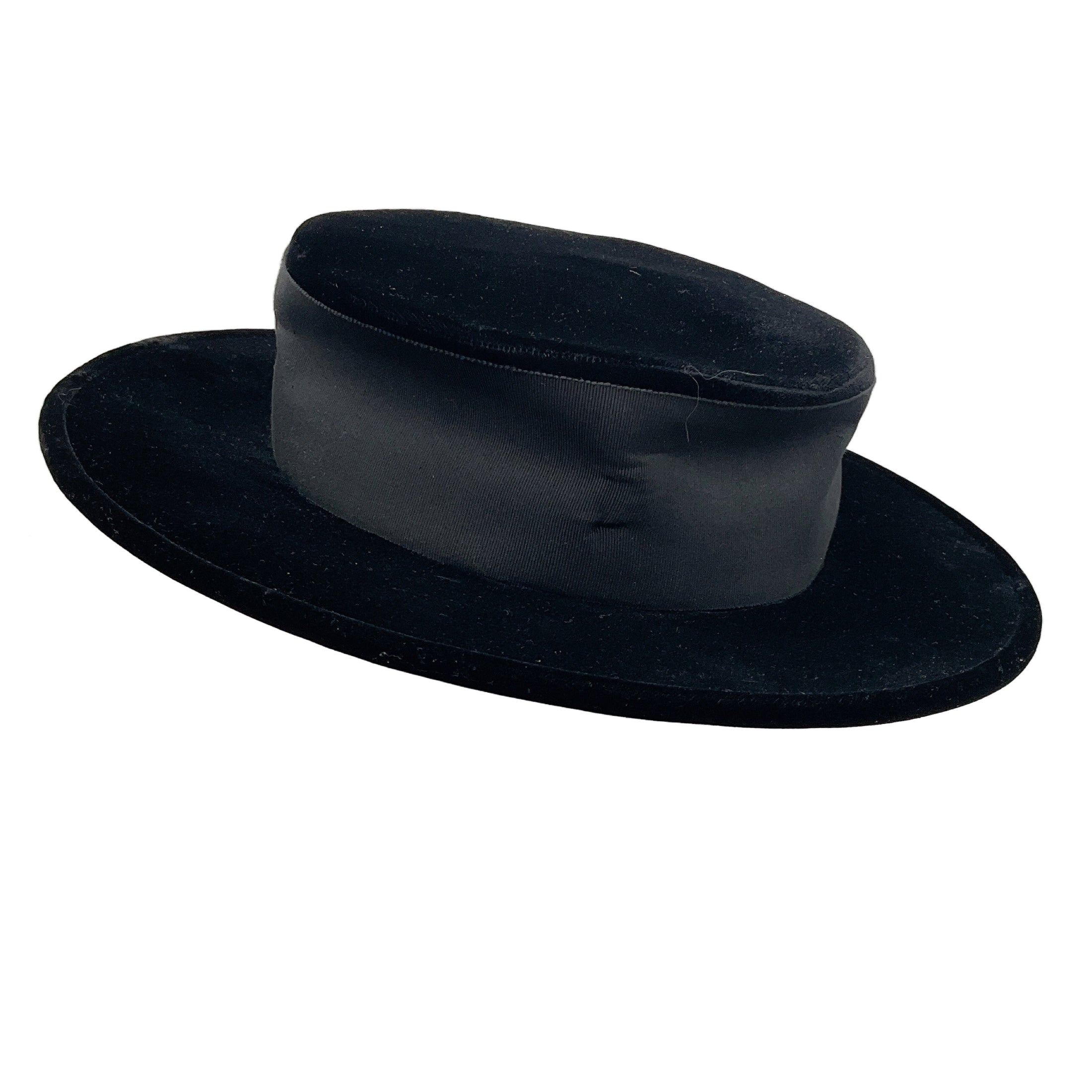 Chanel Vintage Rare Black Grosgrain Trimmed Velvet Hat