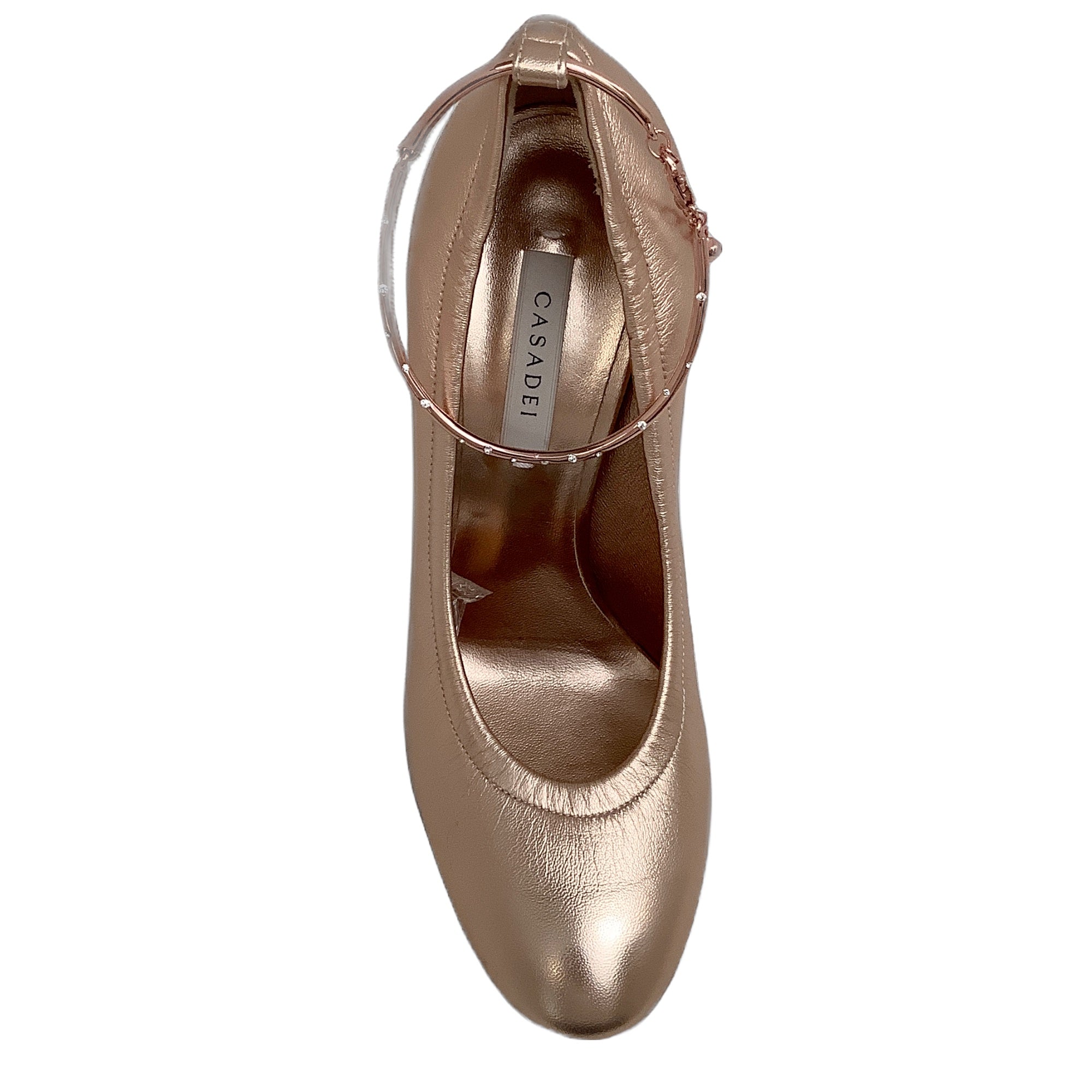 Casadei Rose Gold Metallic Ballet Pumps with Ankle Strap