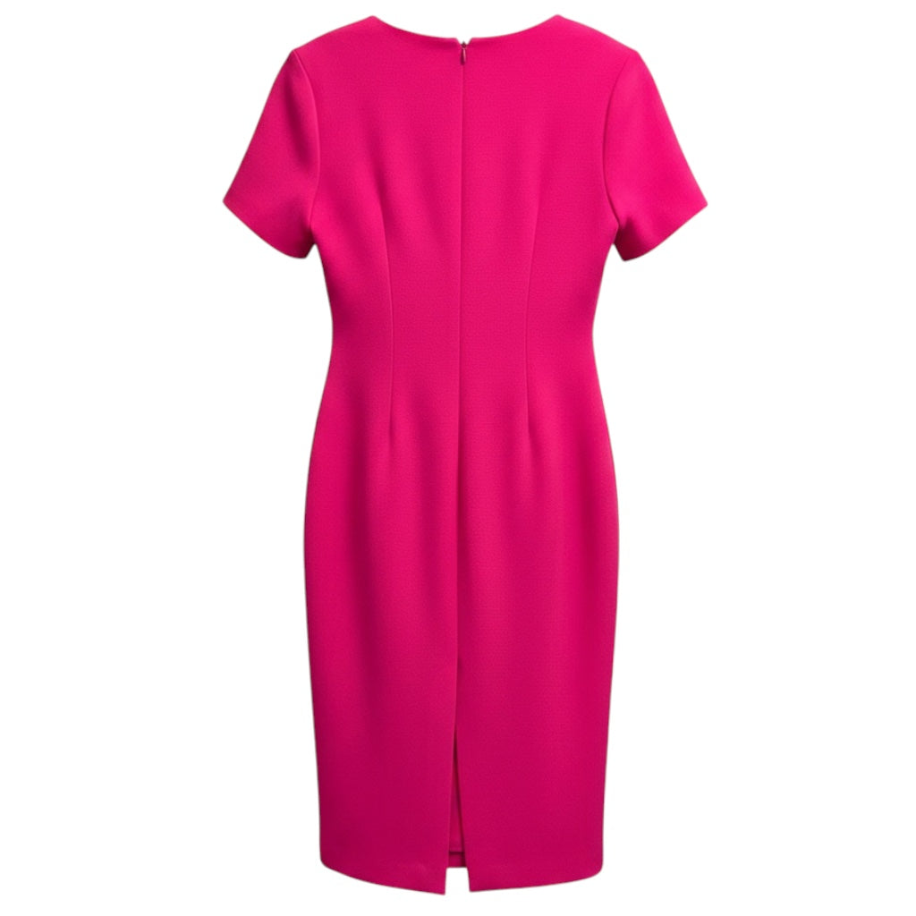 Brandon Maxwell Hot Pink Short Sleeved Wool Crepe Midi Dress