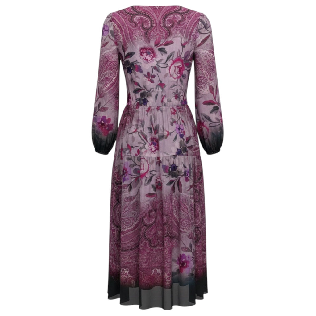 Kobi Halperin Lilac / Pink / Midnight Blue Multi Chloe Floral and Paisley Print Midi Dress
