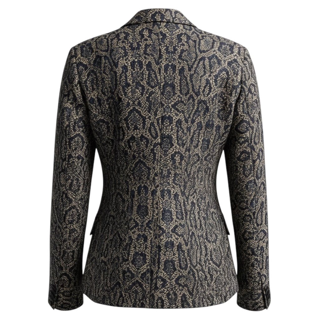 Ikram Navy Blue / Ivory Ikat Jacquard Two Button Blazer Jacket