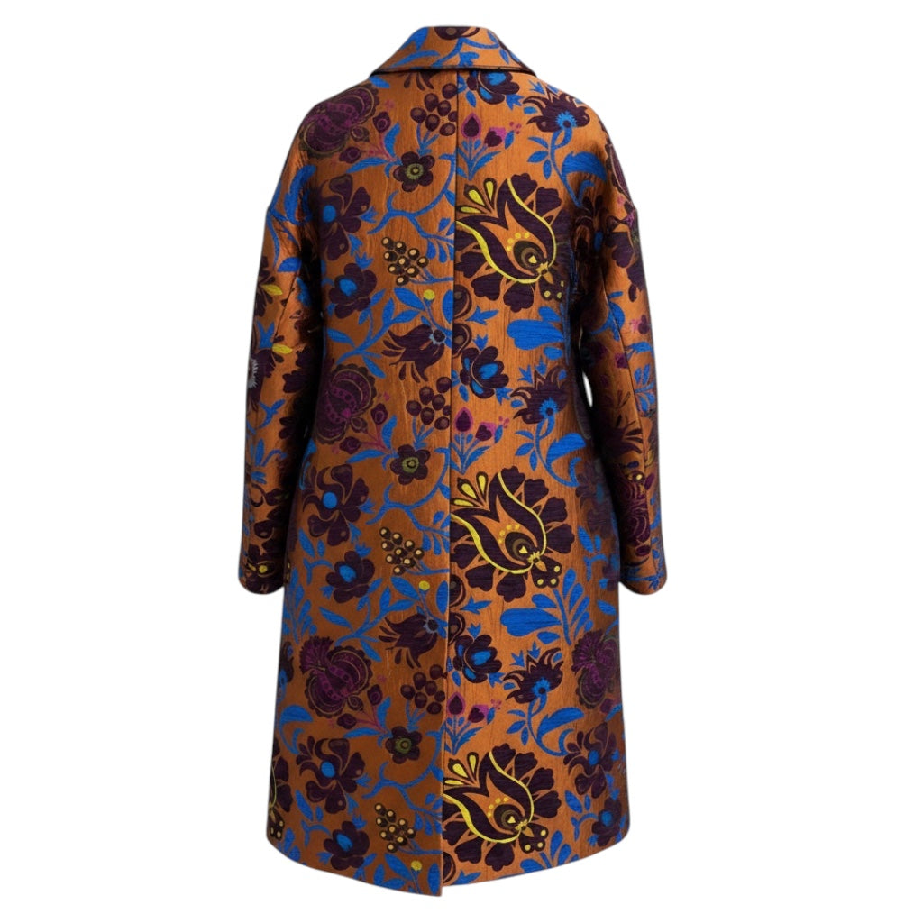 La DoubleJ Brown / Blue Multi Floral Jacquard Selva Boxy Coat