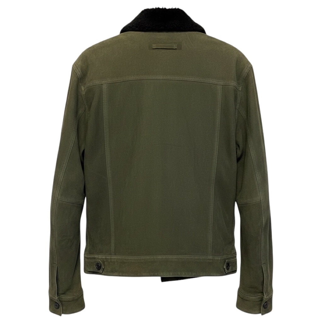 Vince Olive Green / Black Shearling Collar Suede Jacket