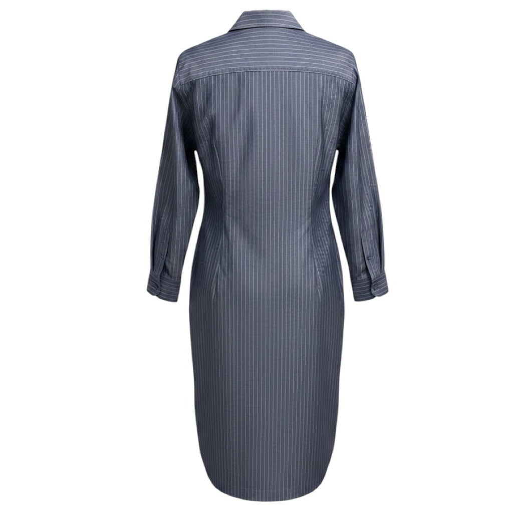 Lafayette 148 New York Blue / White Pinstriped Chambray Cotton Midi Dress