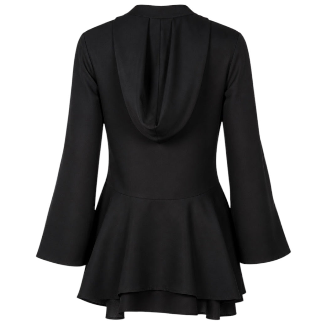 Valentino Black Rose Printed Peplum Hoodie / Mini Dress