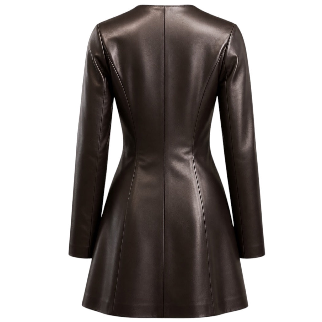 Stella McCartney Brown Vegan Leather Button Front Mini Dress
