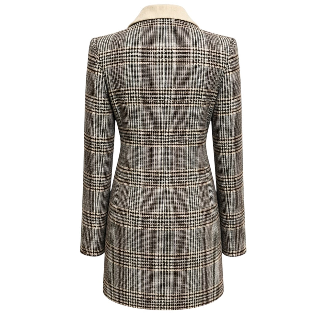 Veronica Beard Ivory / Teal Multi Plaid Jacket with Ivory Wool and Cashmere Knit Dickey