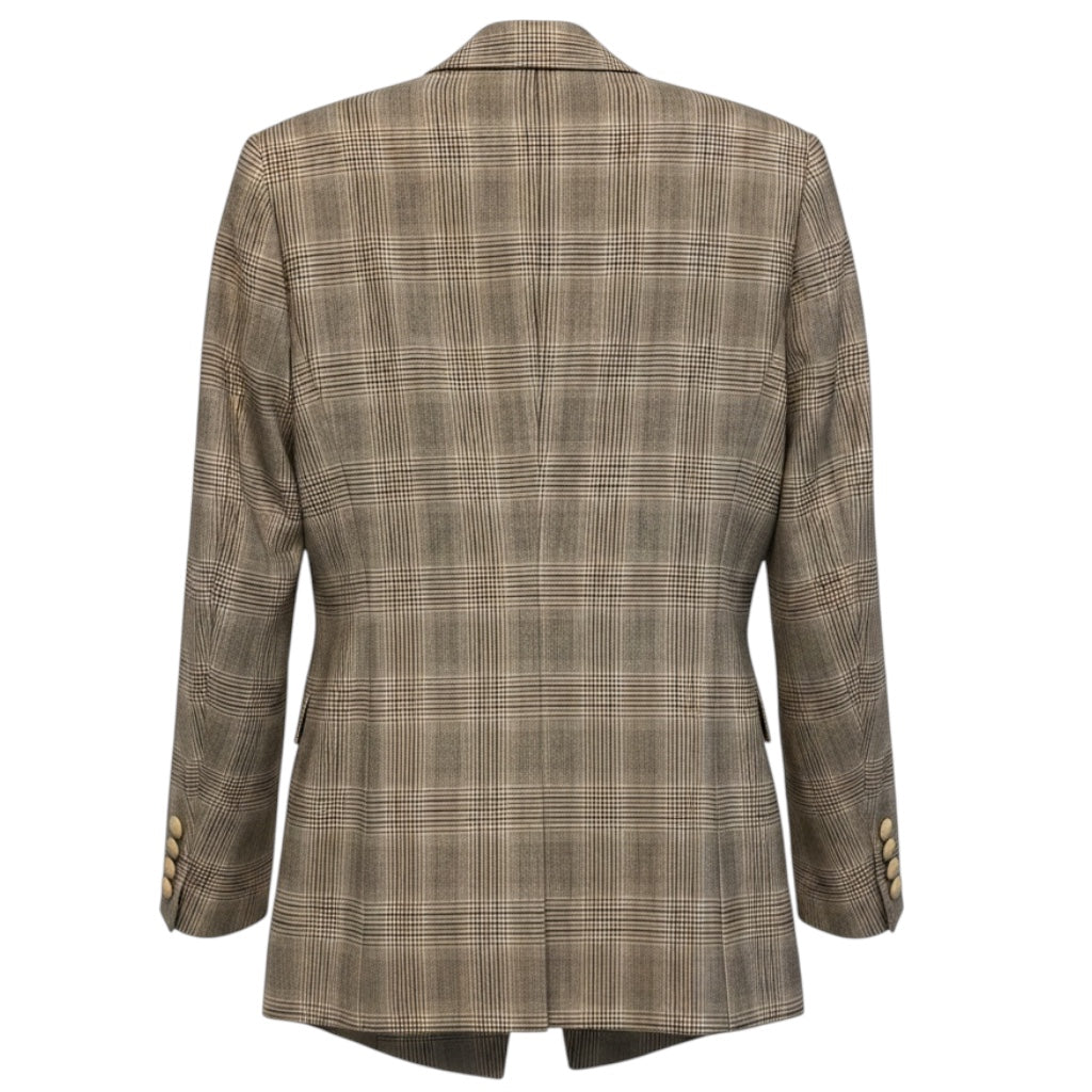 Lafayette 148 New York Beige / Brown Plaid One Button Wool Blazer