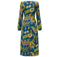 Load image into Gallery viewer, La DoubleJ Blue Petrol Devore Velvet Lark Long Sleeve Swing Dress
