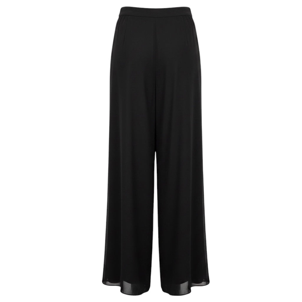 St. John Black Caviar Textured Sheer Chiffon Wide Leg Flowy Pants