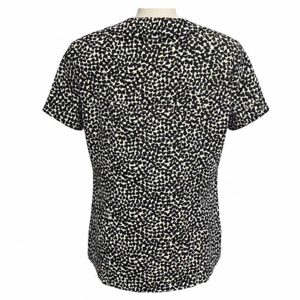 Saint Laurent Black / White Heart Print Short Sleeved Silk Blouse