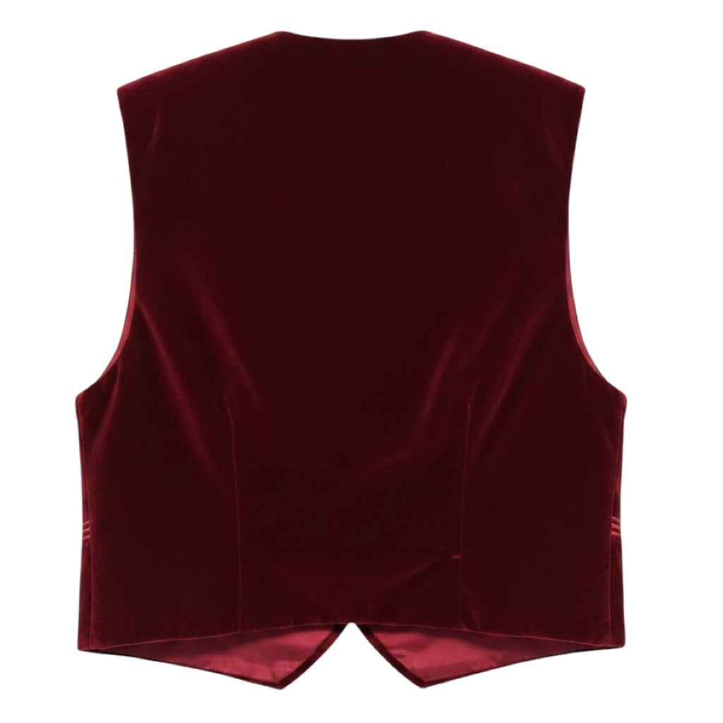 Loretta Caponi Bordeaux Hibiscus Floral Embroidered Cabana Lastra Velvet Gilet Vest