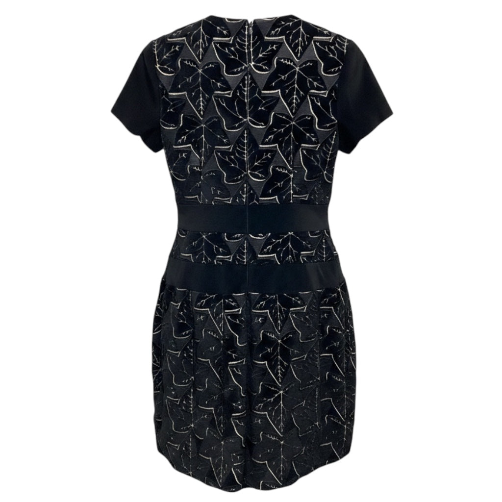 Alexander McQueen Black / Beige Leaf Design Brocade Velvet Short Sleeved Dress