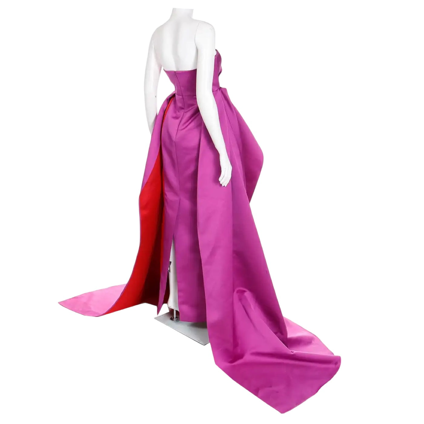 Carolina Herrera Purple / Red Spring Summer 2022 Iris Multi Strapless Column Evening Dress with Overskirt