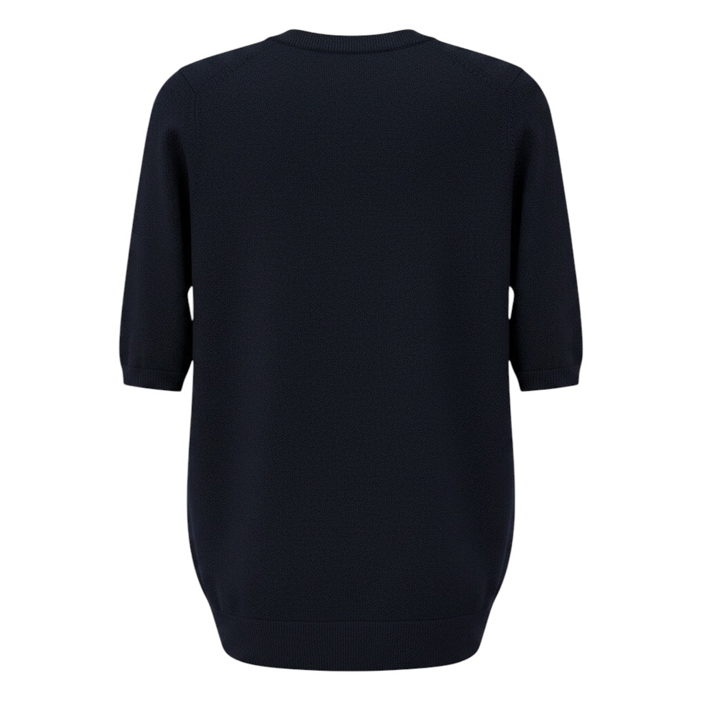 Pringle of Scotland Navy Blue Cashmere Knit Sweater with Black Leather
