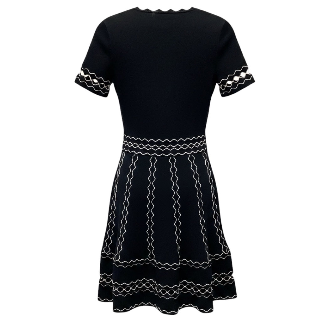 Alexander McQueen Black / White Stitched Short Sleeved Flared Knit Dress with Cut Out Detail