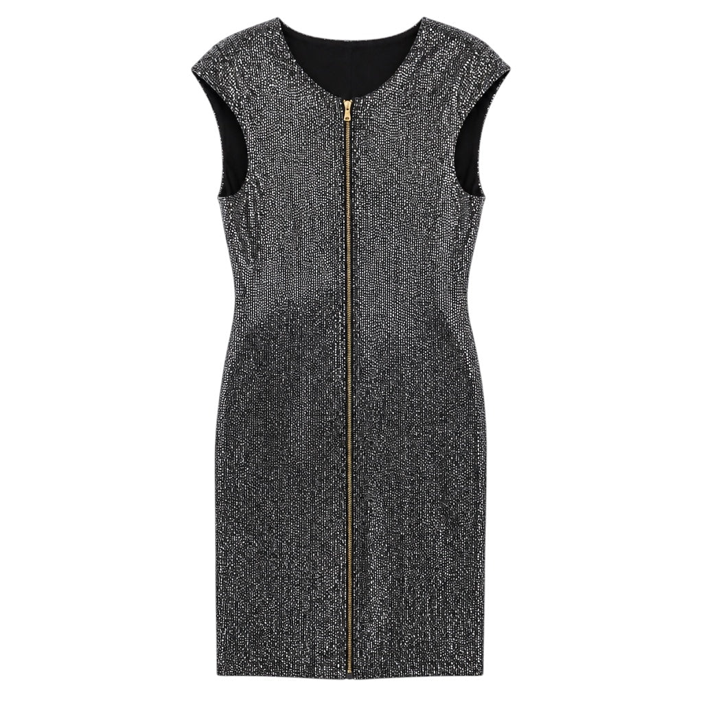 Balmain Silver Metallic Embellished Cocktail Dress